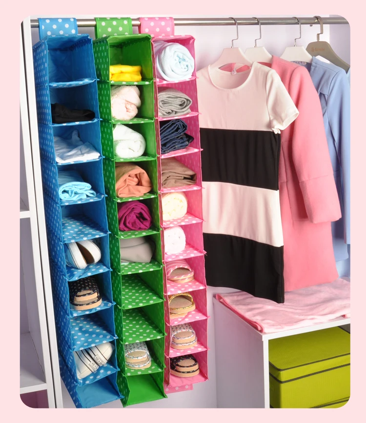 Washable Color Organizer Collection Hanging Accessory Shelves, 10-Shelf Shoes Organizer, Hanging Closet Organizer Storage Bag  (10)