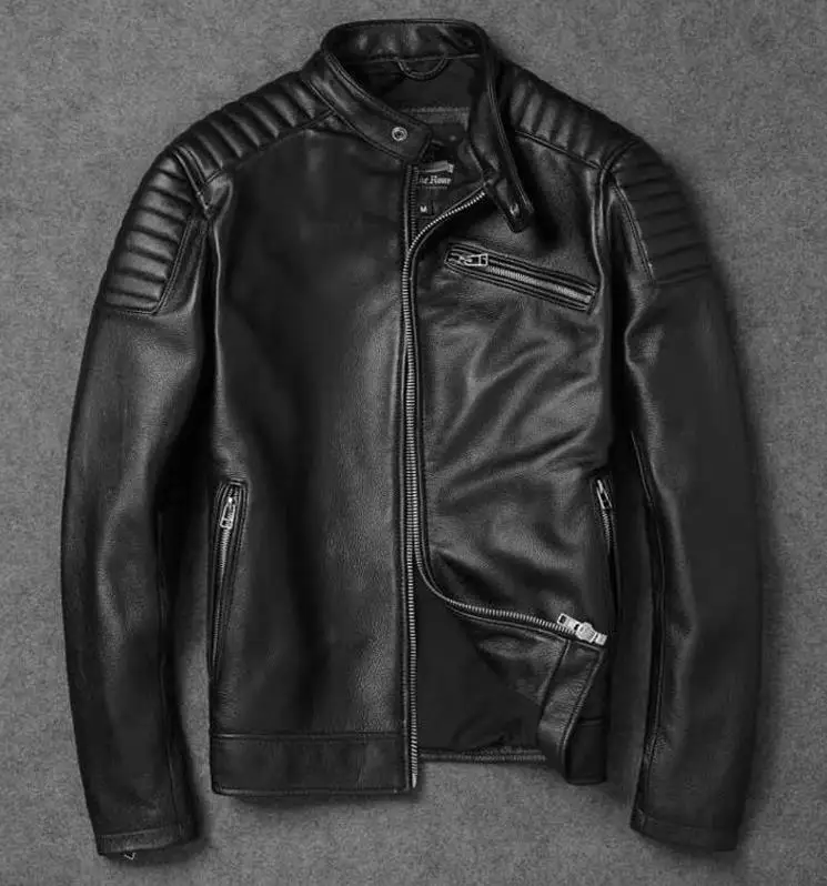 

NEW Autumn Winter Mens Motorcycle Biker Leather Jackets Stand Collar Zipper Cowhide Jackets Real Leather Motor Coat High Quality