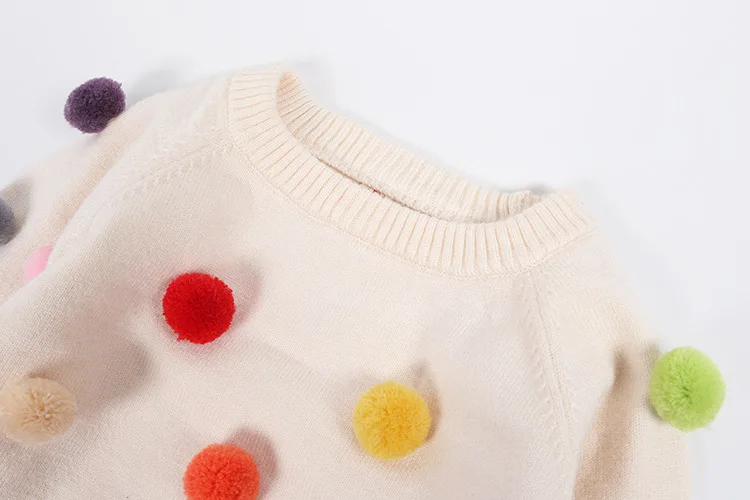 Осенний вязаный свитер для маленьких девочек и мальчиков; Модный зимний свитер для детей; мягкие кашемировые свитера с помпонами; одежда для маленьких девочек