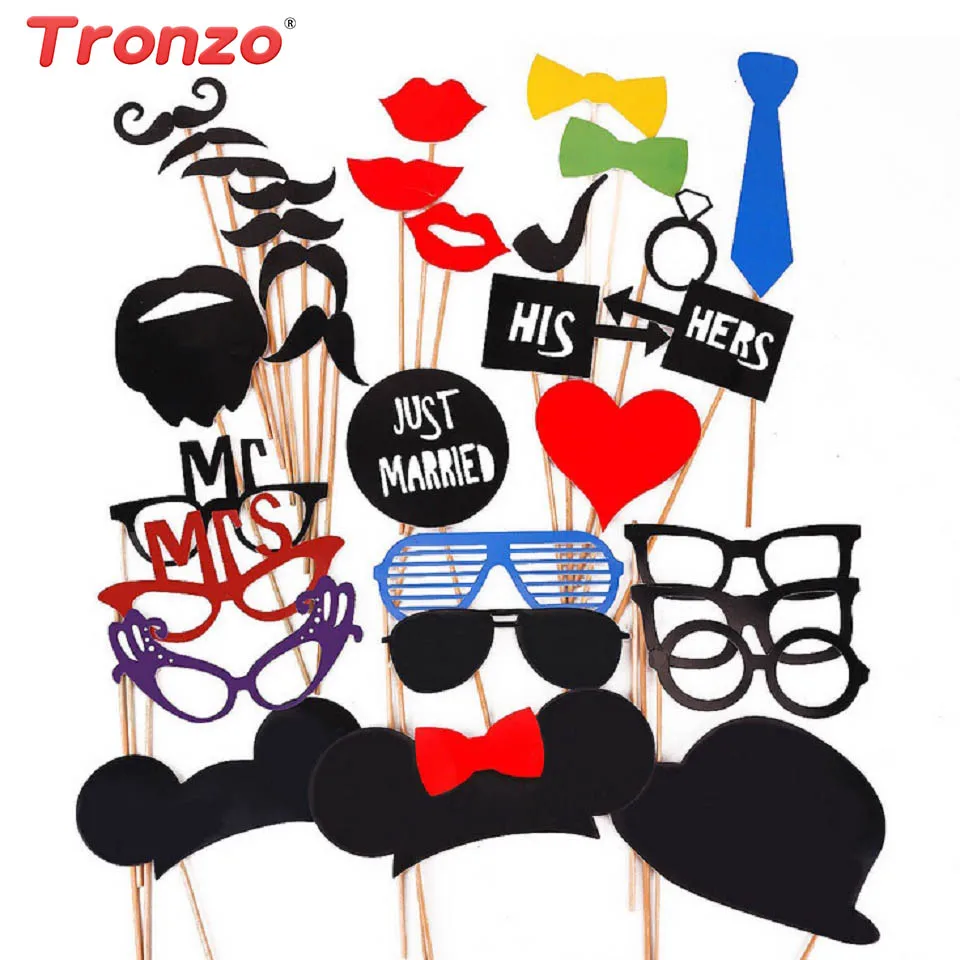 

Tronzo Wedding Fun Photo Booth Props Mr Mrs Just Married DIY Photobooth Bride Groom Decor Bridal Shower Event Party Supplies