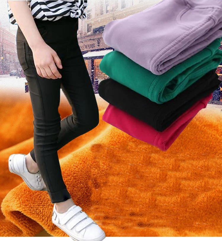 

Autumn Winter Velour Thick Long Pants Stretch Skinny Girls Leggings Cotton Fleece Pants for Girl Jeans Candy Color Kids Trousers