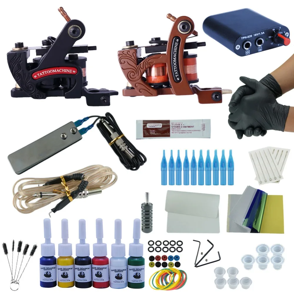 Professional Tattoo Kits Complete Set 2 Tattoo Machine Gun Lining