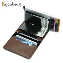 Bycobecy Противоугонная Мужская Бизнес кредитница Блокировка Rfid кошелек кожаный унисекс информация о безопасности Алюминиевый металлический кошелек
