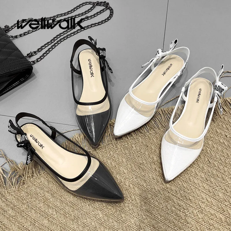 

Wellwalk Transparent Flat Shoes Women Summer Ballerinas Pointed Toe Ladies Ballet Flats Female Clear Dress Sandals 2019 New