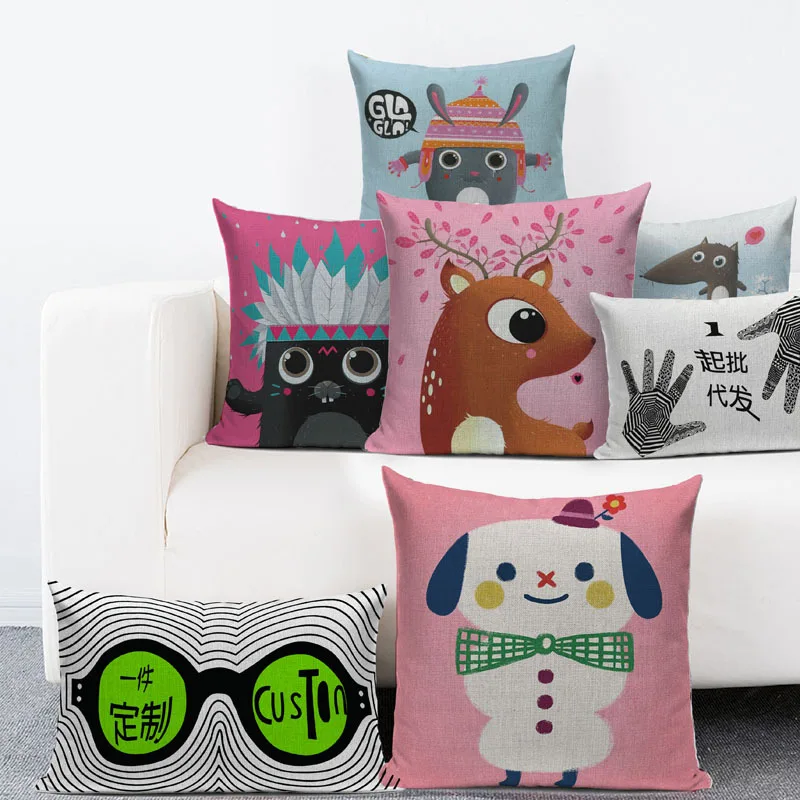 45*45cm Deer Sheep Dog Cases Linen Pillow Cover Animal Pattern Home Custom Pillowcase Case | Дом и сад