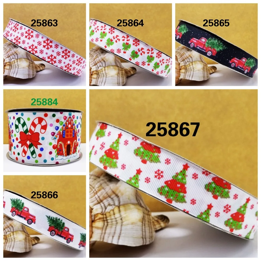 

Free shipping 50 yard cartoon Christmas printed grosgrain ribbon 25867