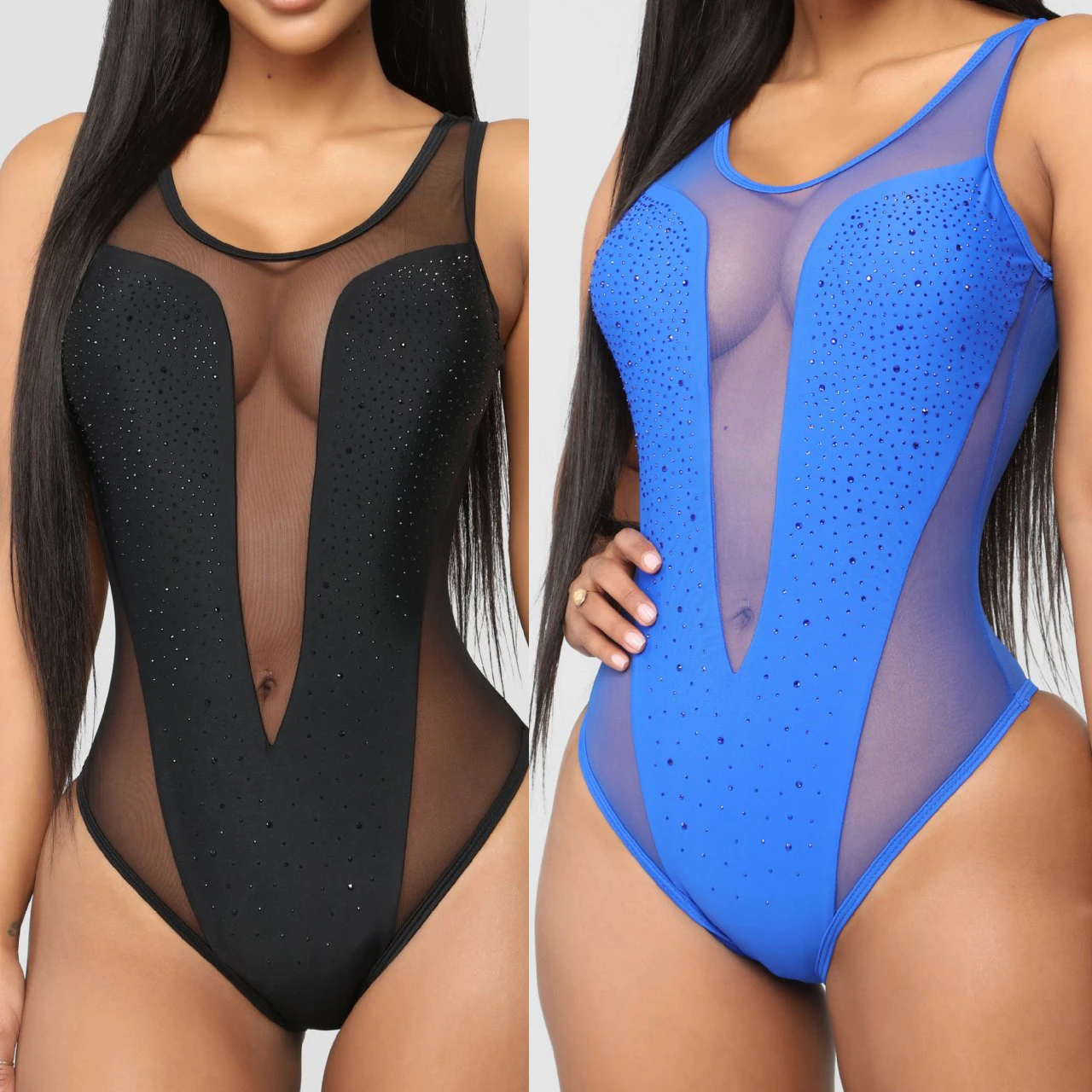 

Hirigin Mesh Patchwork Sequins Sexy One Piece Swimwear Women 2019 New Deep V Neck Push Up Padded Swimsuit Women Bathing Suit Hot