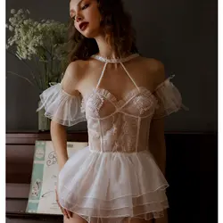 Прозрачное порно для невесты одежда для сна с тонгами Ночное платье Домашняя одежда ночная одежда сексуальное кружевное женское белье