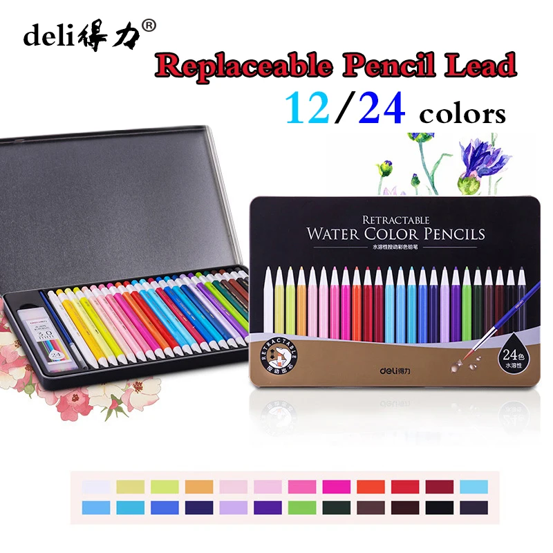 

deli water solubility 12/24 color pencil for kids Replaceable lead core For School Drawing Sketch pencil case Art Supplies