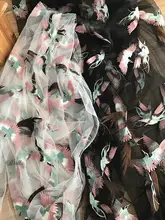 Tulle bridal lace fabrci with crane floral embroidery , thick embroidered lace fabric for wedding gown, haute couture 140cm wide