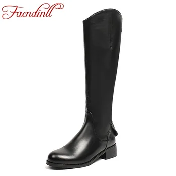 

FACNDINLL women boots new 2018 autumn winter warm snow boots med heels round toe shoes woman black zipper knee high boots shoes