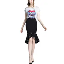 Корейский вариант сексуальный пакет Модные с фасонным подолом юбка Кружева с вытачками, с высокой посадкой стрейч юбка