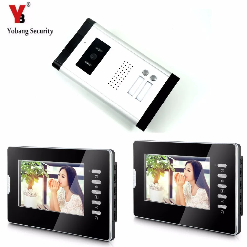 Yobang Security 7 inch 2 Units House/Families Apartment House Intercoms Wired Video Intercom Doorbell Door Phone System