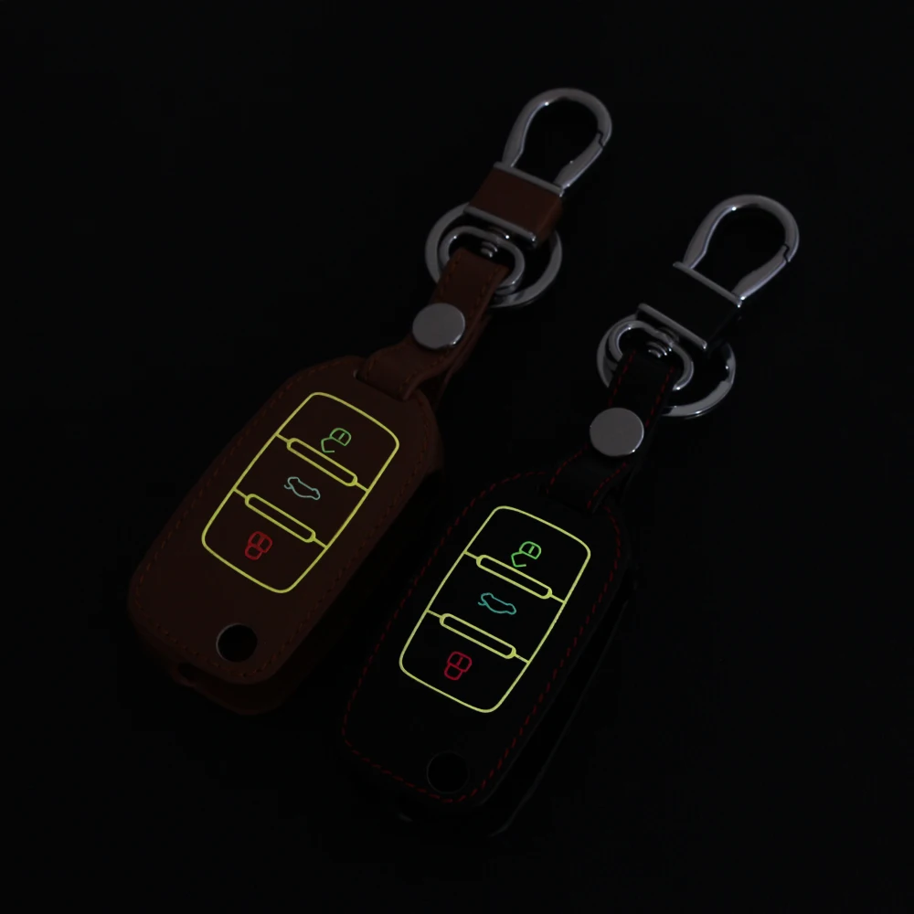 

Luminous leather car key cover for Skoda octavia a5 Fabia Rapid Yeti Superb VW Jetta Tiguan Passat Golf 4 5 6 POLO cc bora