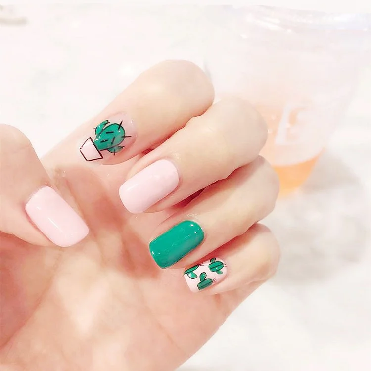 24 шт. накладные ногти С КАКТУСОМ японский крем чистый цвет шт.|nail polish on gel nails|nail art uv