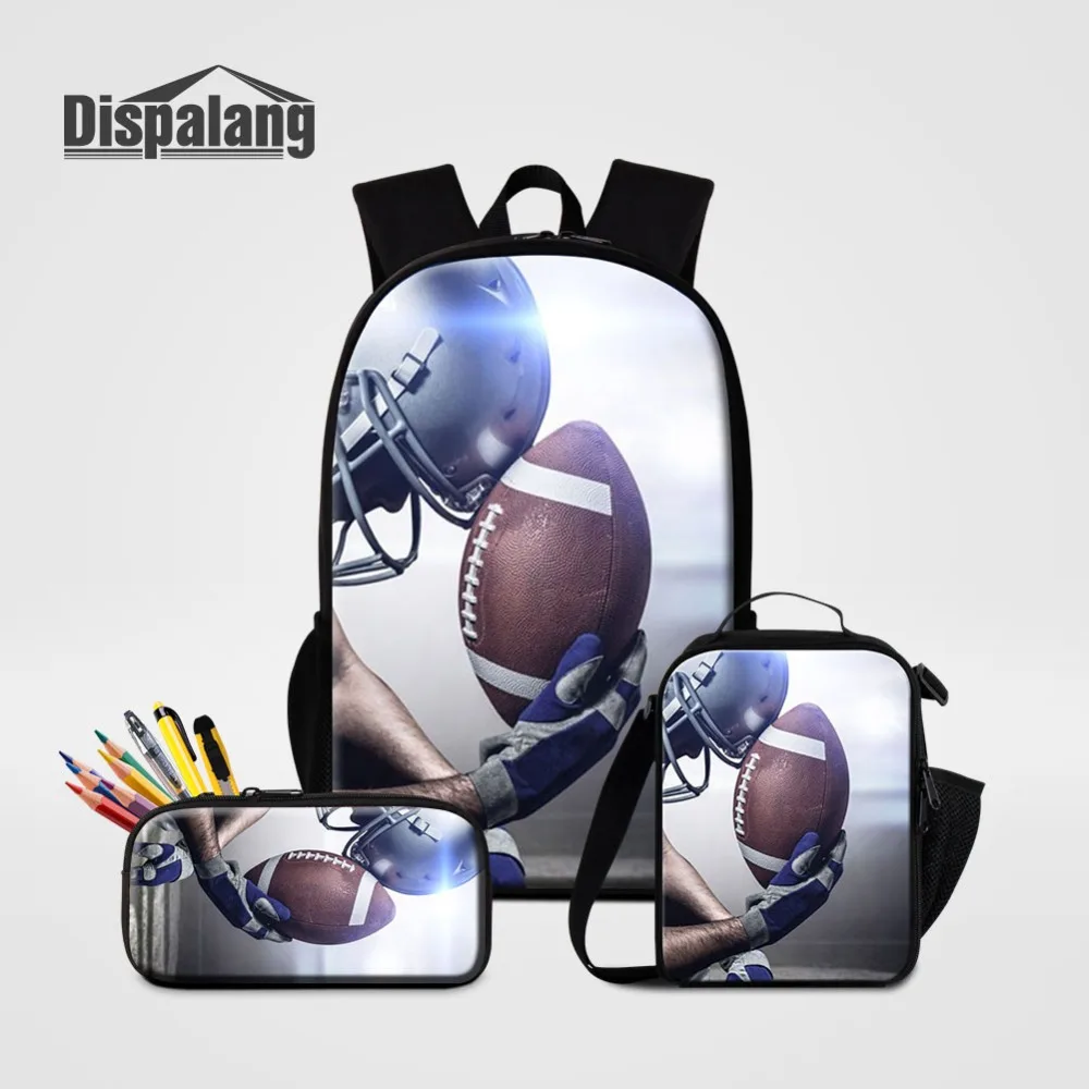 

3 PCS Set Backpack Lunchbox Pencil Case For Students 3D Printing Rugbyball Footballs School Bags Boys Travel Shoulder Bag Rugzak