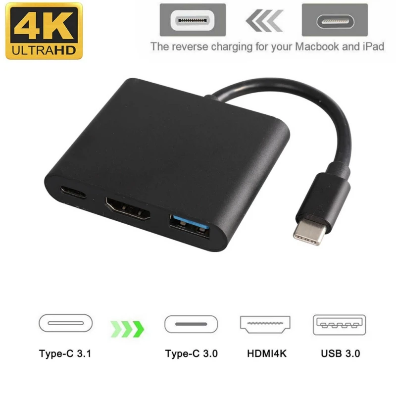 3-in-1 Type-C USB C to HDMI Adapter converter with USB 3.0 + USB C charging port For Samsung/Chromebook Pixel/Dell XPS13 3-in-1 Type-C USB C to HDMI Adapter converter with USB 3.0 + USB C charging port For Samsung/Chromebook Pixel/Dell XPS13