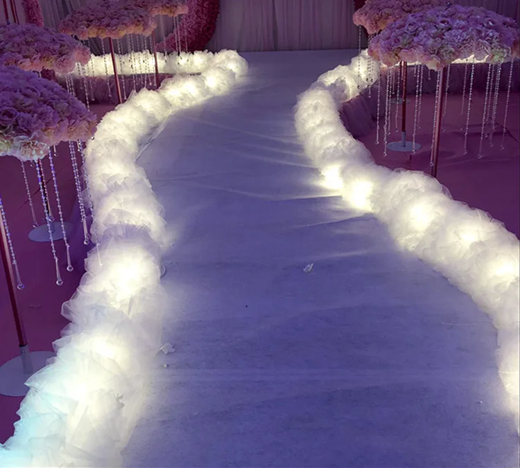 

10 Meters Wedding Yarns White Props Runway Snow Cloud Ceiling Wedding Party T Platform Decorations NO LIGHTS INCLUDED