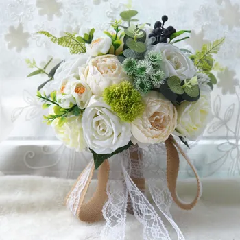 

2019 Wedding Bouquet for Bride Woman Mariage Artificial Wedding Bouquets Rose Flowers Holder Wedding Photography Props