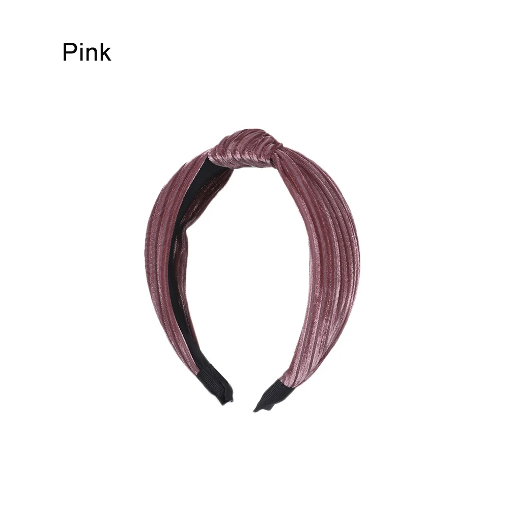 Модный бархатный обруч для волос для женщин и девочек богемный головной убор с узлом широкая лента для волос мягкая завязанная лента для волос аксессуары для волос - Цвет: Розовый