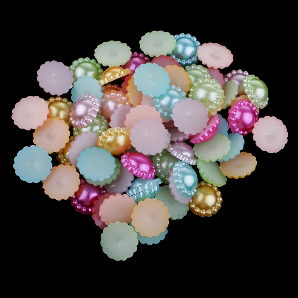 100x ABS Pearl Sunflower Resin Flatback Charms Beads Embellishment for DIY Craft Card Making Phone Case Decoration 13mm