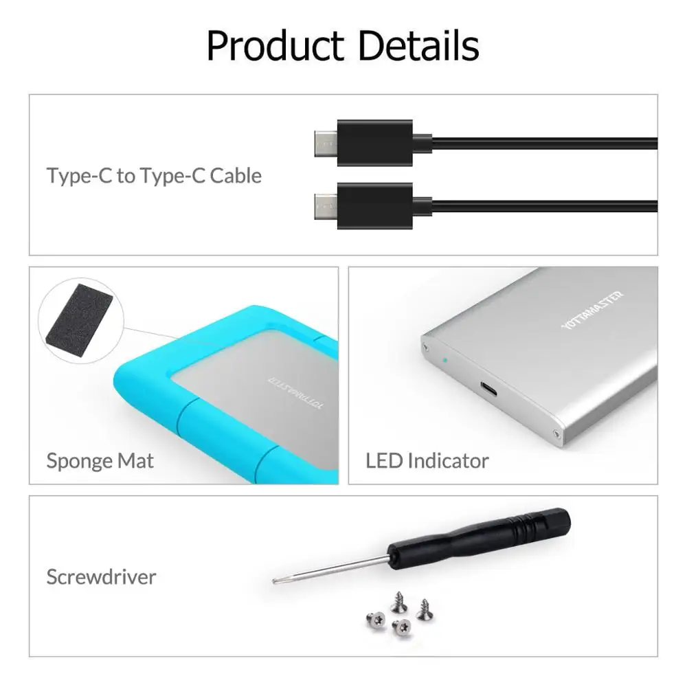 Yottamaster HDD чехол 2,5 дюймов SATA для USB 3,1 type C адаптер для samsung Seagate SSD коробка для жесткого диска внешний HDD корпус