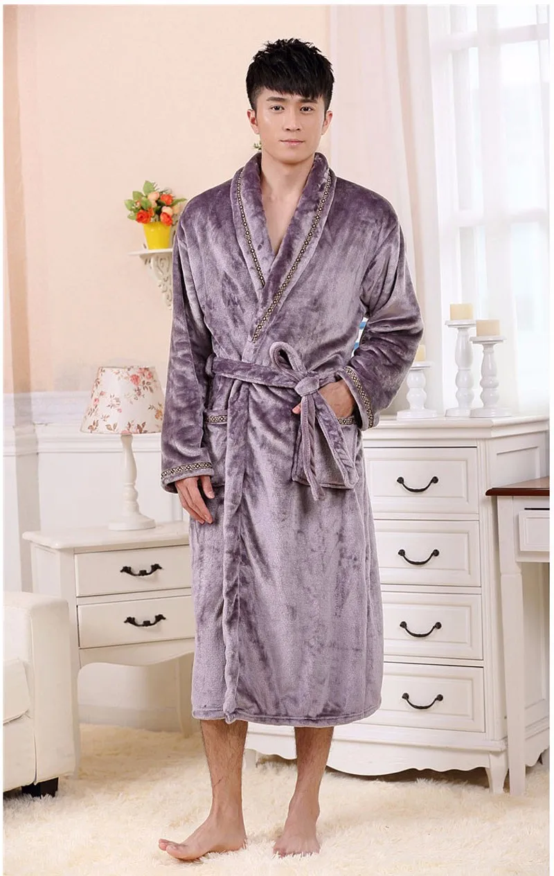 Autumn Luxury Long Flannel Bathrobe Men Women Kimono Waffle Bath Robe