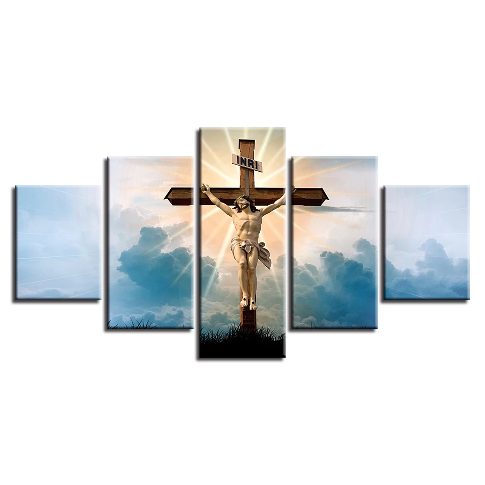 Modular-Canvas-Painting-Poster-5-Pieces-Christian-Religion-Jesus-God-Picture-Cross-Sunshine-Scenery-Modern-Prints (2)