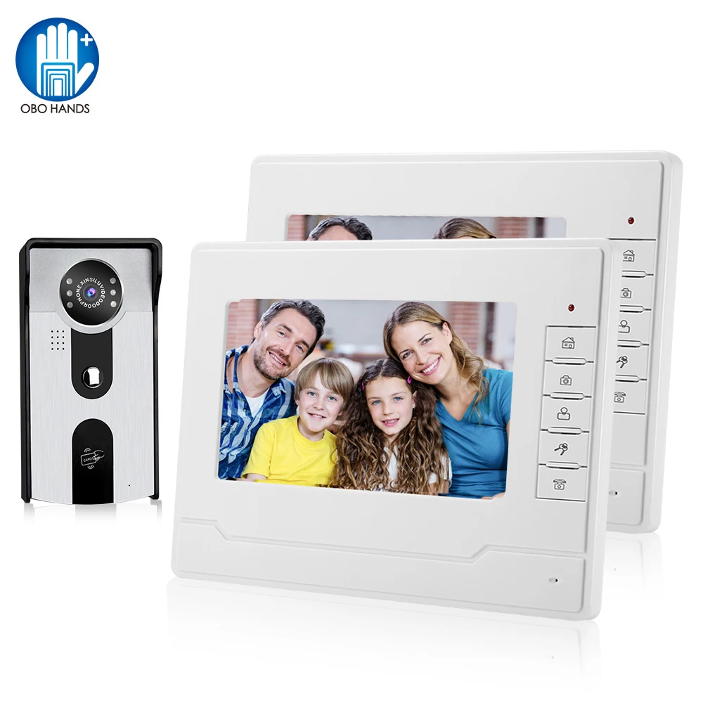 

Video Doorphone Intercom System 7'' Color Monitors RFID Access Camera Door Bell Take Photos Recording + 16G TF Cards for Home