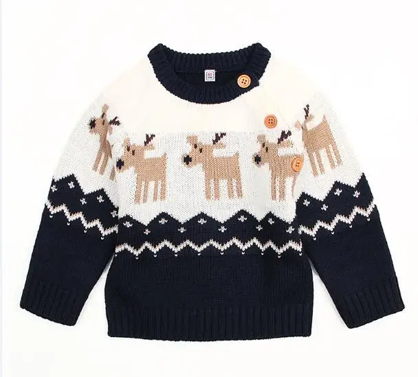 Осенние свитера для малышей; пуловер; Одежда для новорожденных детей; вязаный Рождественский свитер с рисунком оленя для мальчиков и девочек; топы для малышей - Цвет: black