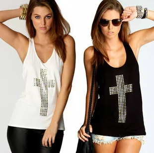 Womens Tops Fashion 2015 White Black Rivet cross Tank Slim Vest Fitness Sports Camisetas y Brandy Melville | Женская одежда