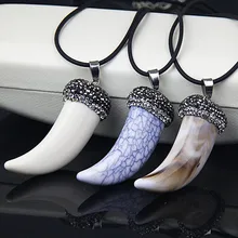 High-grade Newest Tusk Horn resin Big Pendant Pave Rhinestone Crystal necklaces & pendants Fashion Jelwlry For women men