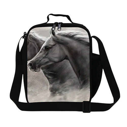 Белые Изолированные сумки для обедов с лошадью для детей, контейнер для обедов с животным принтом для мужчин, сумка для ланча с плечевым ремнем для школы для мальчиков - Цвет: Коричневый