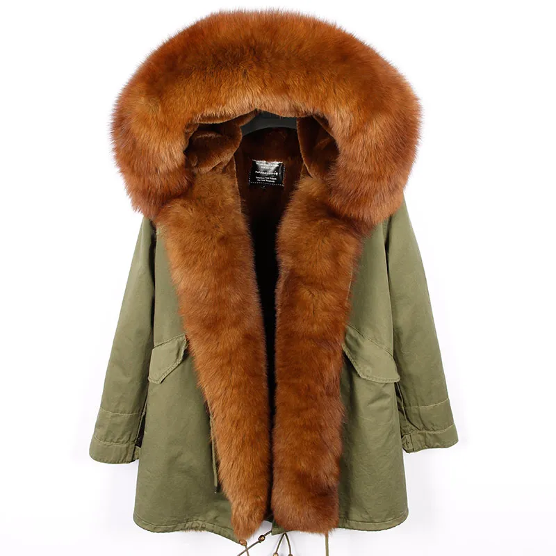 Куртка с натуральным мехом, длинное женское зимнее пальто, парка, Воротник из натурального Лисьего меха, капюшон, подкладка из искусственного меха, модная брендовая уличная одежда