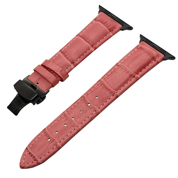 Croco ремешок из натуральной кожи для часов iWatch Apple Watch Series 5 4 3 2 1 40 мм 44 мм 38 мм 42 мм ремешок с застежкой-бабочкой браслет - Цвет ремешка: Pink B