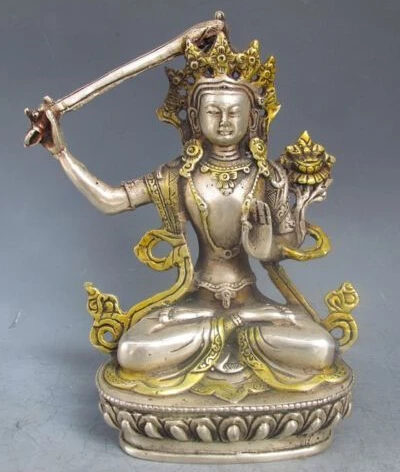 

Chinese Silver Bronze Gilt Tibetan Buddhism Statue --- Manjushri Buddha 15cm
