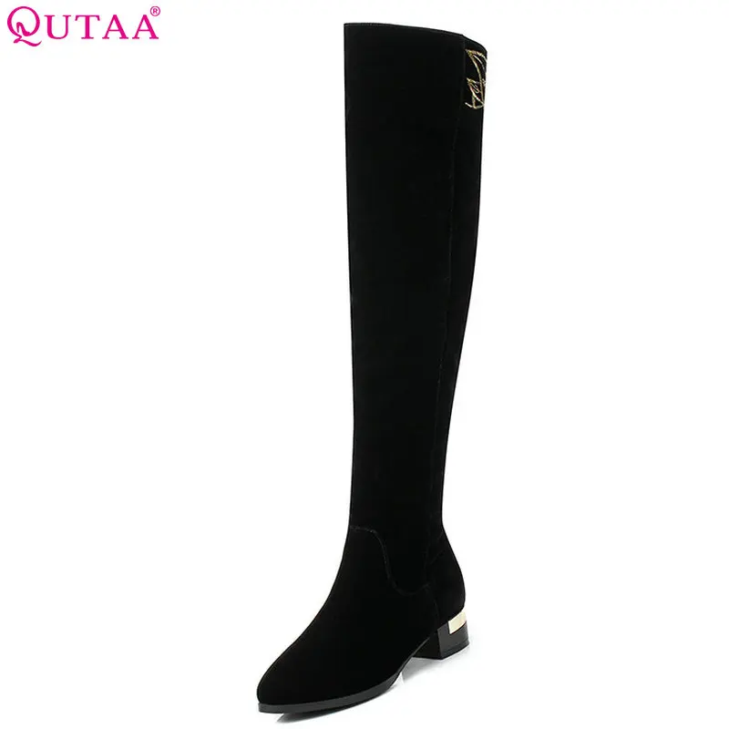 

QUTAA 2020 Women Over The Knee High Boots Square High Heel Winter Boots Elegant All Match Pointed Toe Women Boots Big Size 34-43