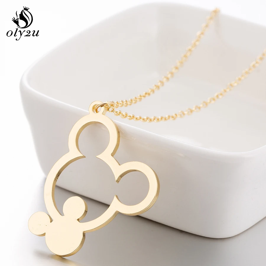 Oly2u Gold Necklace Mouse Mickey Women Pendant Necklaces Statement ...