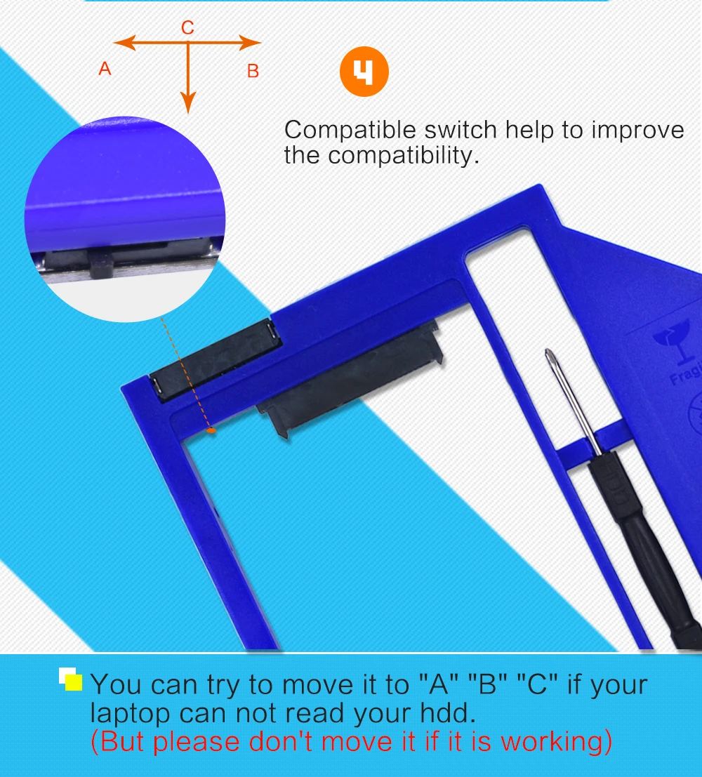 2018 пластик для Ноутбука 9 мм 9,5 2,5 ''SSD 2nd HDD Caddy 9,5 SATA 3,0 адаптер DVD жесткий диск Driver Case Корпус Optibay