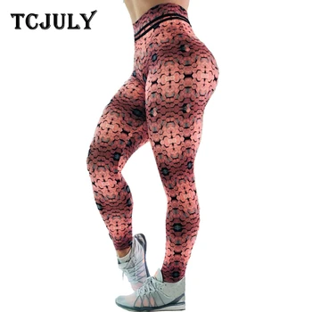 

TCJULY Fashion Drill Block Patterns Printed High Waist Leggings Elastic Slim Push Up Workout Pants Quick Dry Flex Leggins Women