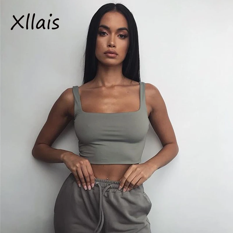 

XLLAIS Snug Cotton Material Gray Tank Tops Women Solid Color High Street Wear Vest Womens Clothing Dropshipping Sleeveless Top