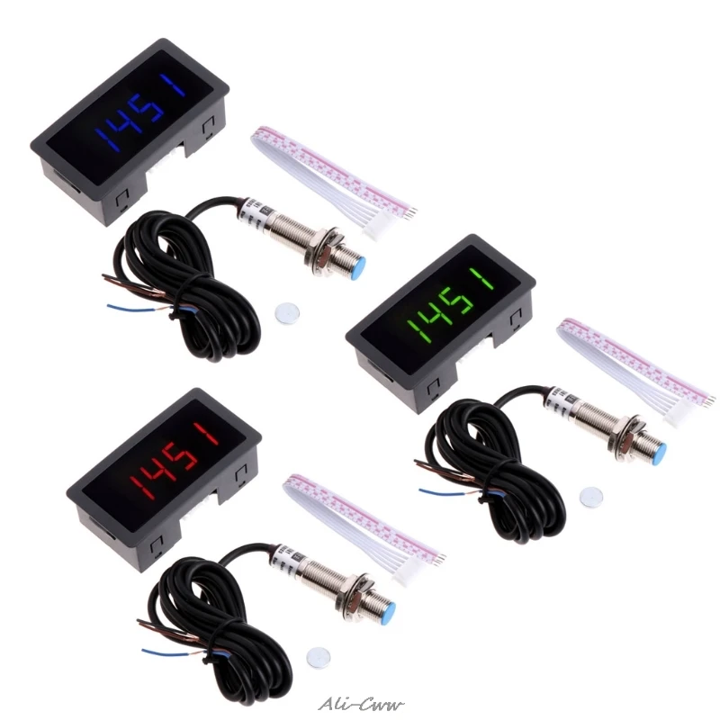 

4 Digital LED Tachometer RPM Speed Meter+Proximity Switch Sensor NPN 12V 9999RPM