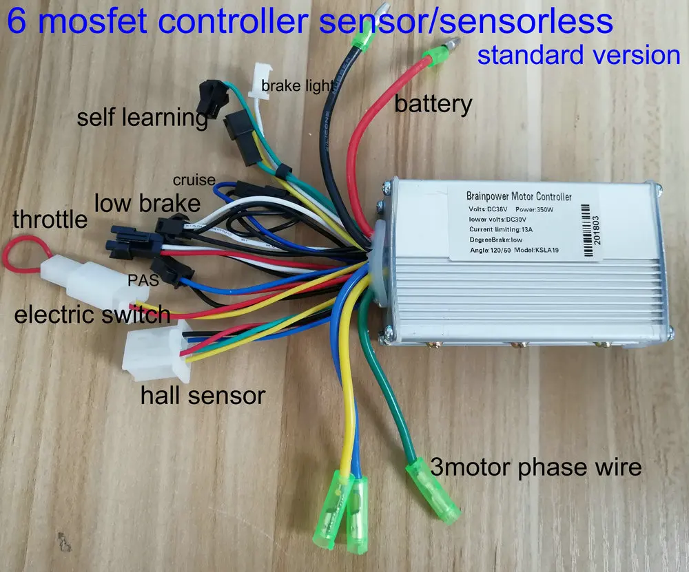 6mosfet BLDC контроллер без сенсора 24v36v48v60v 250w350w зал линейный EBS тормоз/Круиз для электрического велосипеда скутер горный велосипед ATV трехколесный велосипед