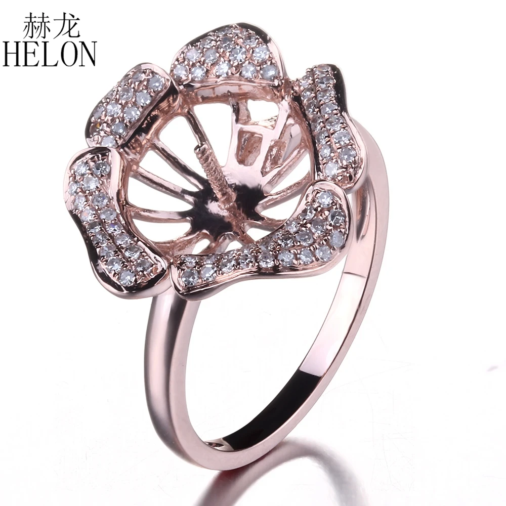 

HELON 9.5-11.2mm Round Pearl Semi Mount Natural Diamonds Ring Setting Solid 10K Rose Gold Wedding Anniversary Fine Jewelry Ring