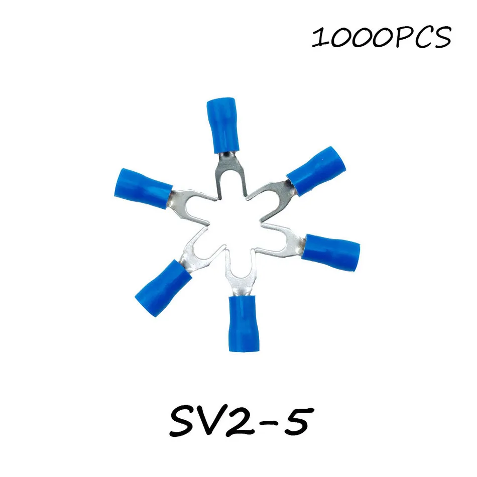 SV2 5 1000PCS/Pack Blue Insulated Spade Terminal Block Connector