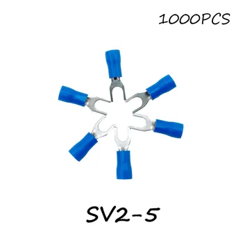 

SV2-5 1000PCS/Pack Blue Insulated Spade Terminal Block Connector Electrical Furcate Pre-insulated End Fork Crimp Cable Wire