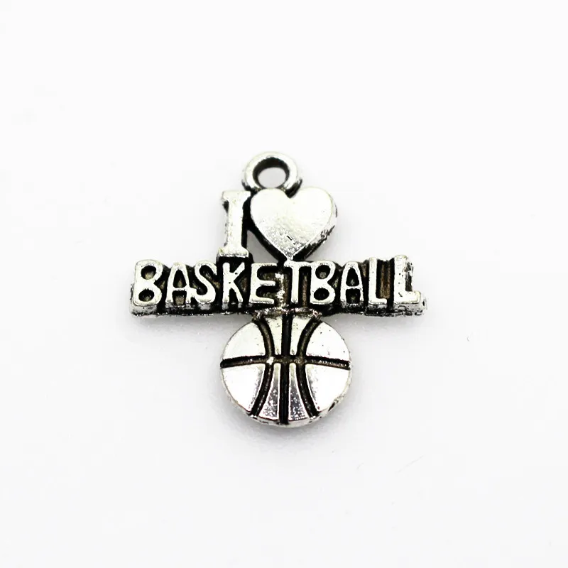 

20pcs/lot I love basketball dangle charms hanging charms for bracelet/pendant necklace diy jewelry accessories