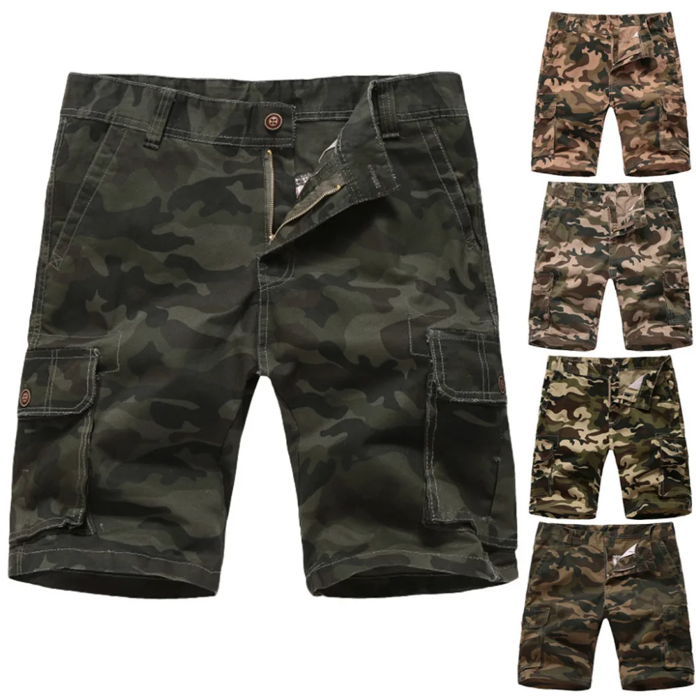 Военные шорты Карго, модные мужские летние камуфляжные комбинезоны с пуговицами и карманами, хлопковые комбинезоны, шорты, Повседневные Удобные Y614