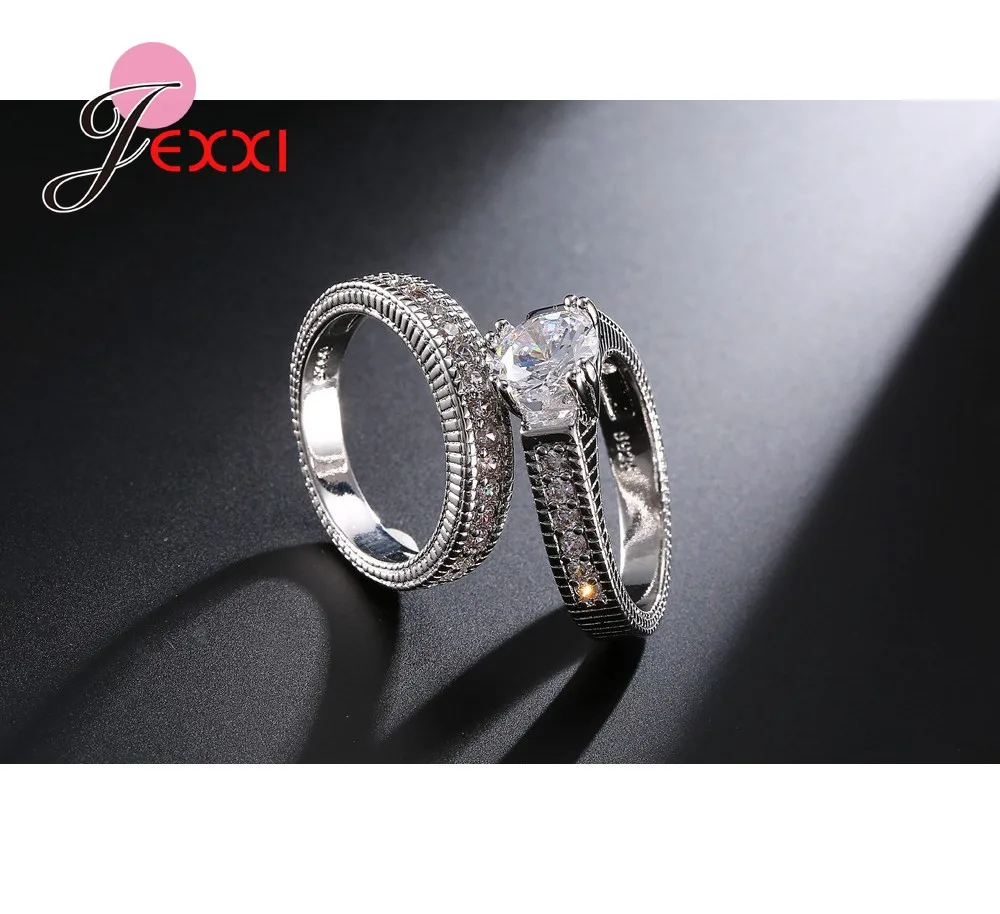 925 Sterling Silver Finger Rings For Women Men Cubic Zirconia Crystal Accessories 2 PCS
