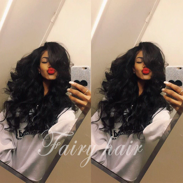 2017 Heat Resistant Brazilian Super Wave Wigs With Bangs Glueless Synthetic Lace Front Wigs/None For Frican American |